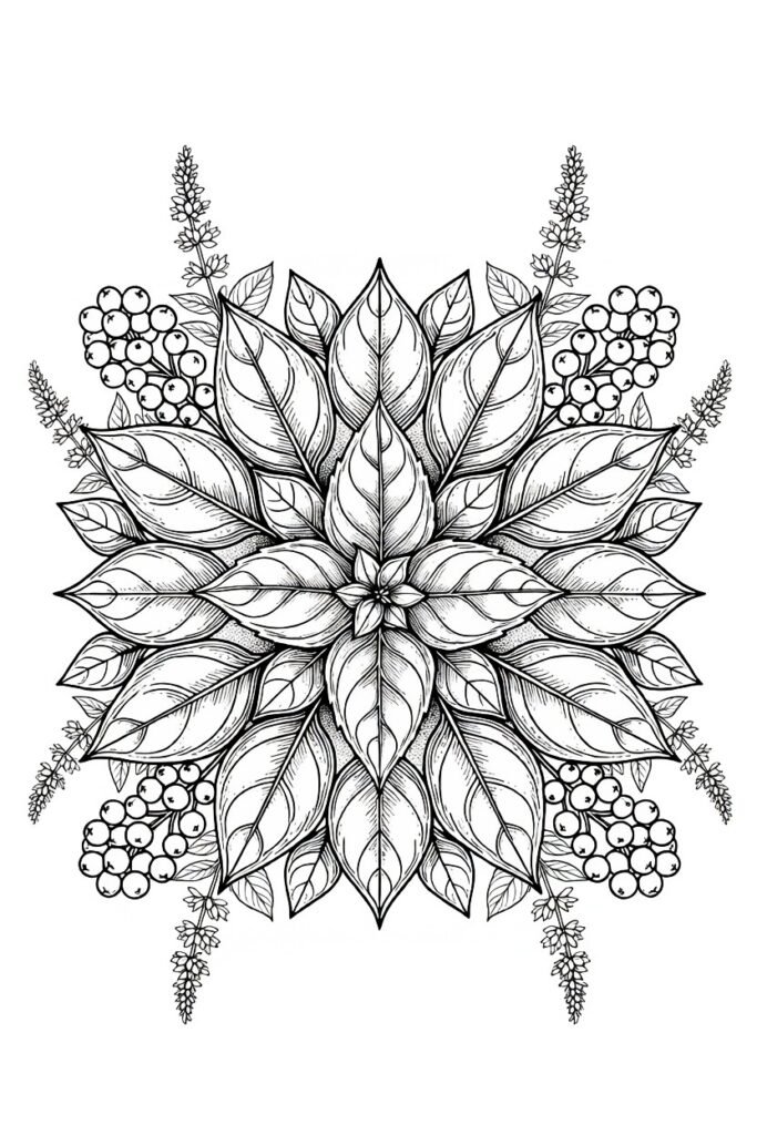 MANDALA DA COLORARE FIORI - BASILICO E MIRTO